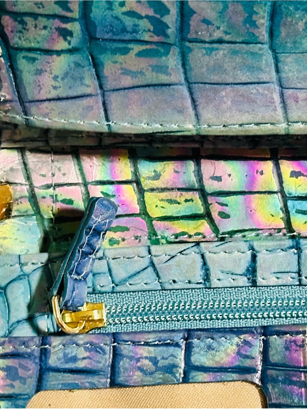 Brahmin Skyler Wallet-Iridescent Blue Green Croc-Embossed Wallet - Picture 5 of 8